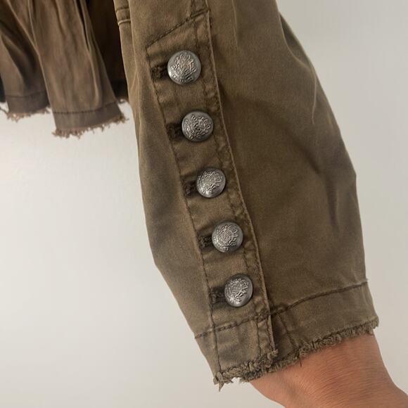 Free People Military Jacket Size Medium Ruffle Hem Olive Green - Picture 5 of 9